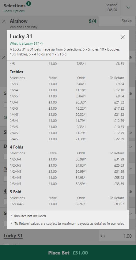 lucky 31 calculator free|lucky 31 bet explained.